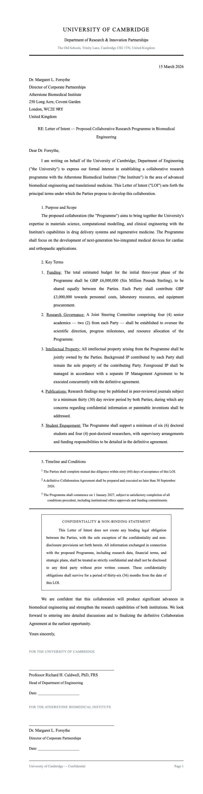 Academic formal Letter of Intent